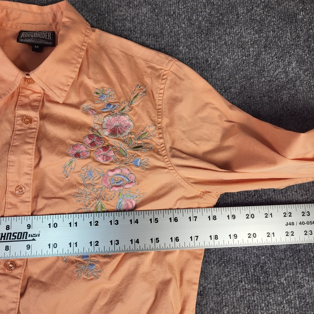 VNTG Roughrider by Circle T Peach Floral Embroidered Western Button Down Shirt M - Picture 6 of 7